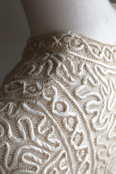 1930s Hand Stitched Silk Tape Lace Blouse