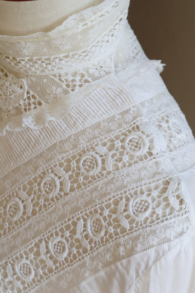 1900s Victorian White Cotton Lace Blouse