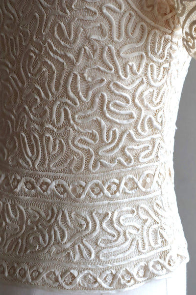 1930s Hand Stitched Silk Tape Lace Blouse