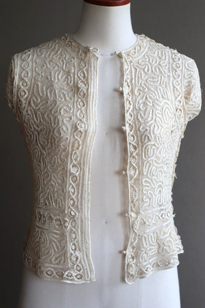 1930s Hand Stitched Silk Tape Lace Blouse