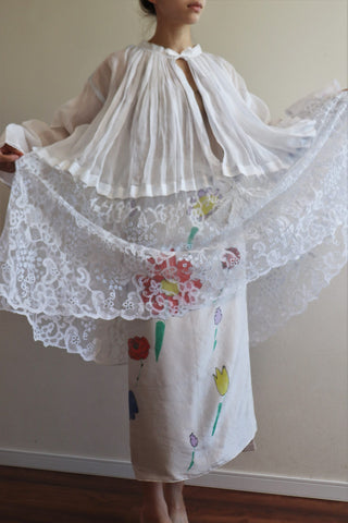 1900s Church Linen Smock Net Lace Embroidery