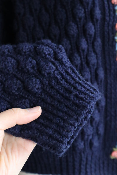 80s Boxy Line Hand Knit Navy Wool Austrian Cardigan