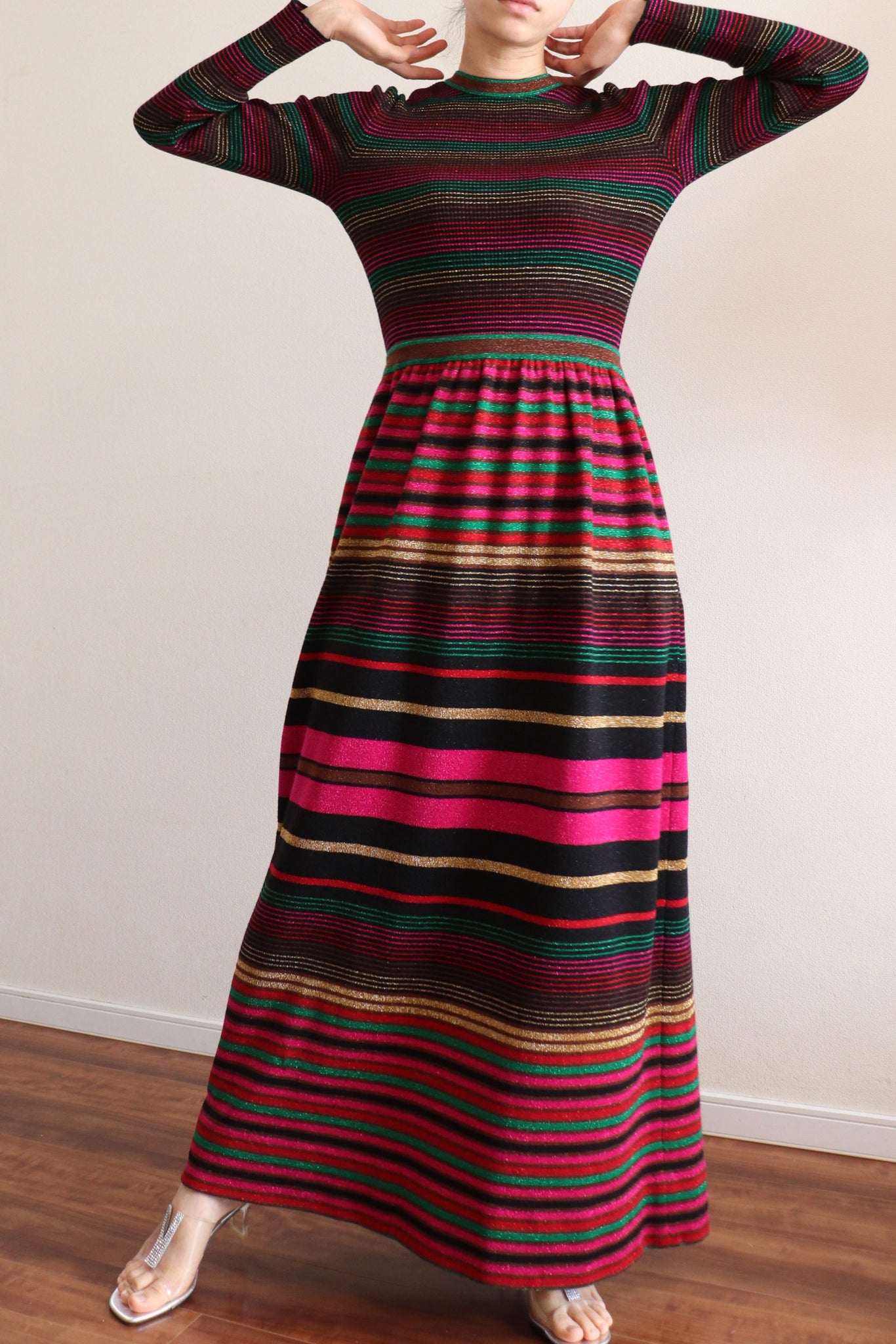 70s Vintage Striped Knit Maxi Dress