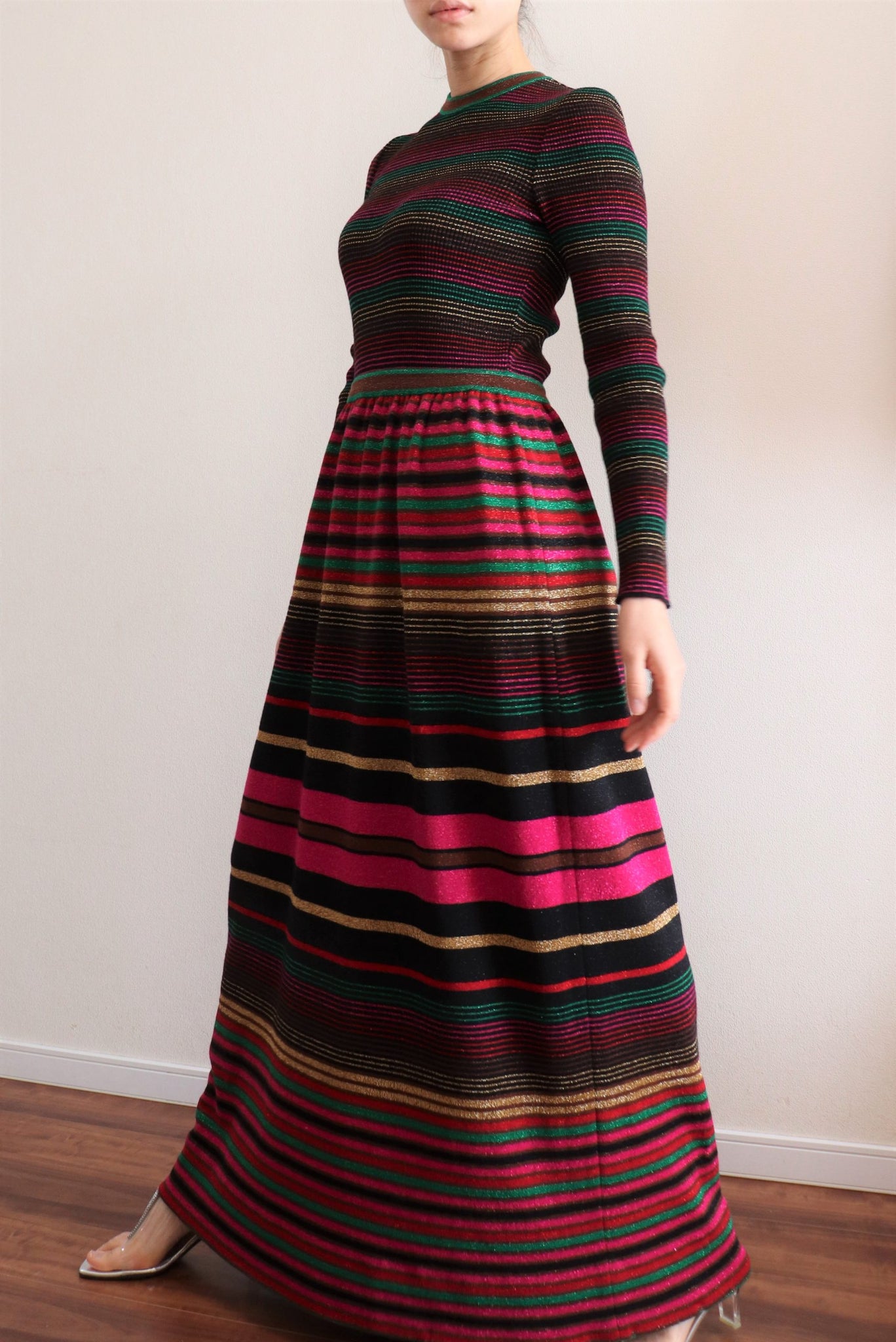 70s Vintage Striped Knit Maxi Dress