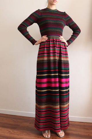 70s Vintage Striped Knit Maxi Dress