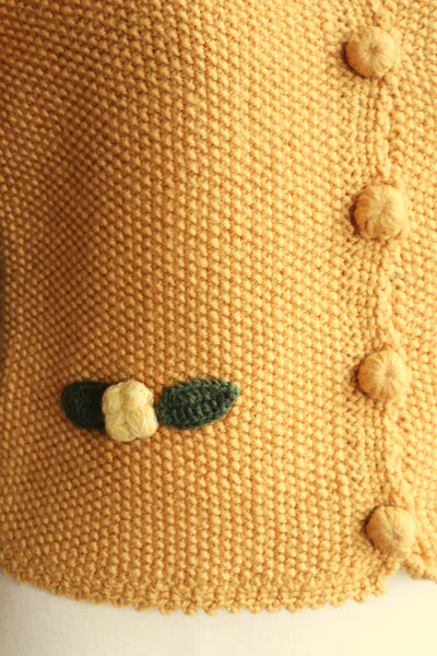 80s Hand Knit Mustard Yellow Wool Austrian Cardigan