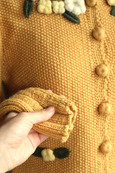 80s Hand Knit Mustard Yellow Wool Austrian Cardigan