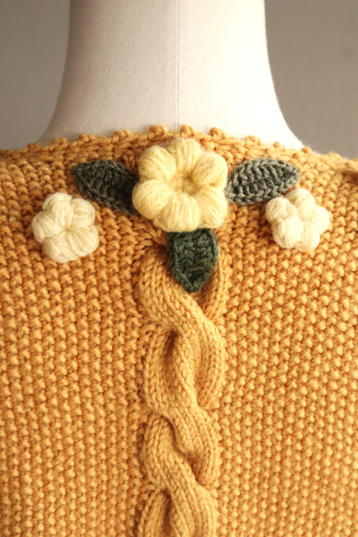 80s Hand Knit Mustard Yellow Wool Austrian Cardigan