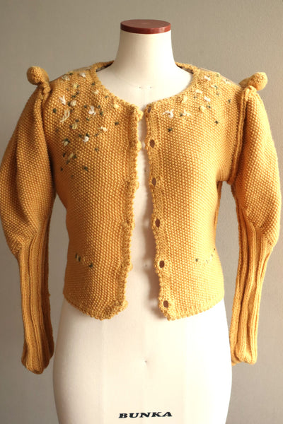 80s Hand Knit Mustard Yellow Wool Austrian Cardigan