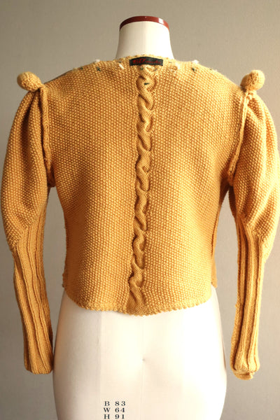 80s Hand Knit Mustard Yellow Wool Austrian Cardigan