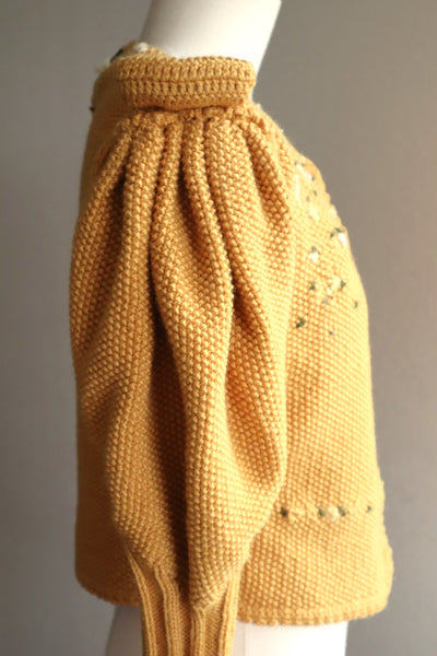 80s Hand Knit Mustard Yellow Wool Austrian Cardigan