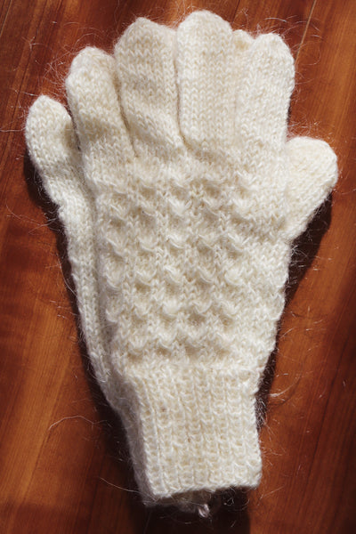 Hand Knit High-Quality Sheep Wool White Mohair Gloves Size M