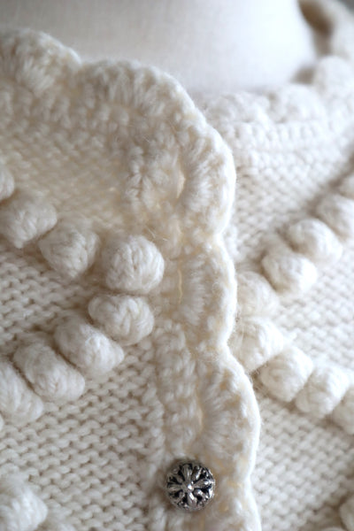 80s Hand Knit Off White Wool Puff Sleeve Austrian Cardigan
