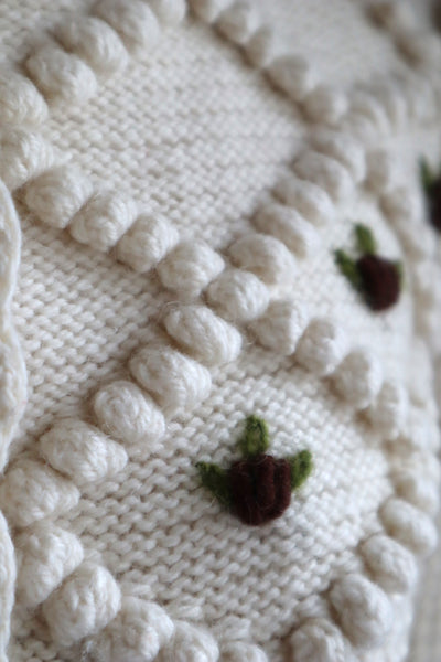 80s Hand Knit Off White Wool Puff Sleeve Austrian Cardigan