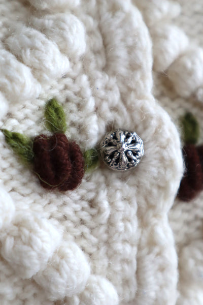 80s Hand Knit Off White Wool Puff Sleeve Austrian Cardigan