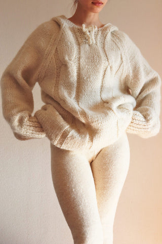 Hand Knit High-Quality Sheep Wool Sweater White