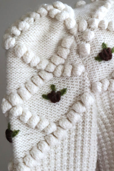 80s Hand Knit Off White Wool Puff Sleeve Austrian Cardigan