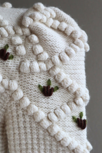 80s Hand Knit Off White Wool Puff Sleeve Austrian Cardigan