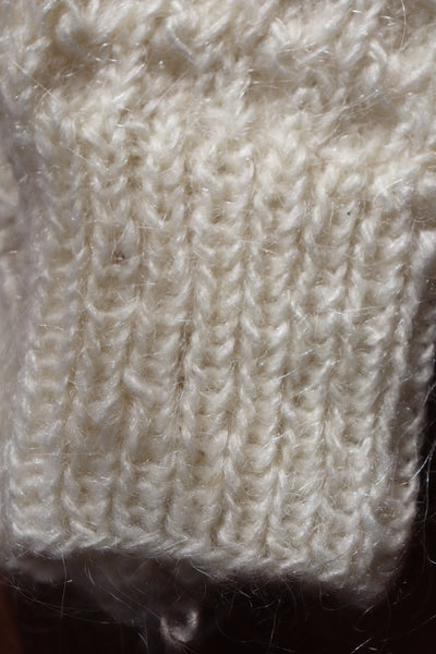 Hand Knit High-Quality Sheep Wool White Mohair Gloves Size M