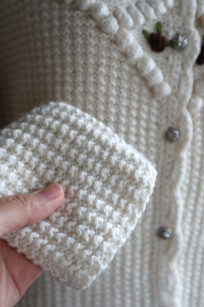 80s Hand Knit Off White Wool Puff Sleeve Austrian Cardigan