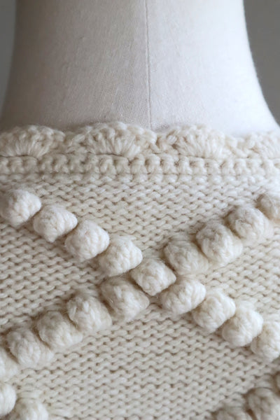 80s Hand Knit Off White Wool Puff Sleeve Austrian Cardigan