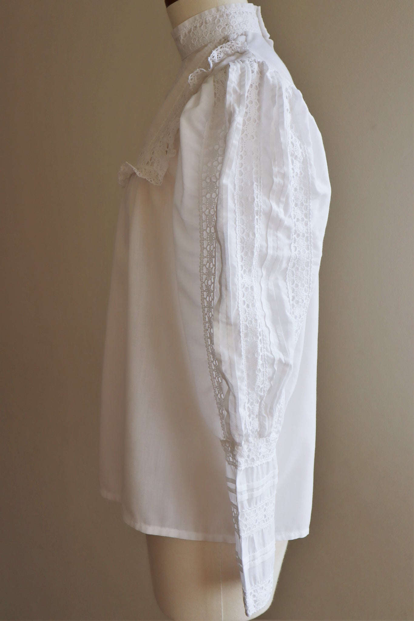 80s Frill Lace Leg-Of-Mutton Sleeve Cotton Blouse