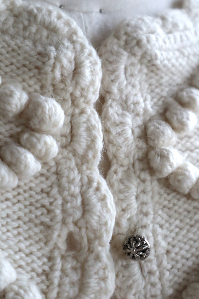80s Hand Knit Off White Wool Puff Sleeve Austrian Cardigan