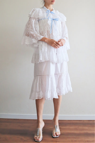 Late 1800s French Frilled Lace Lovely Blouse