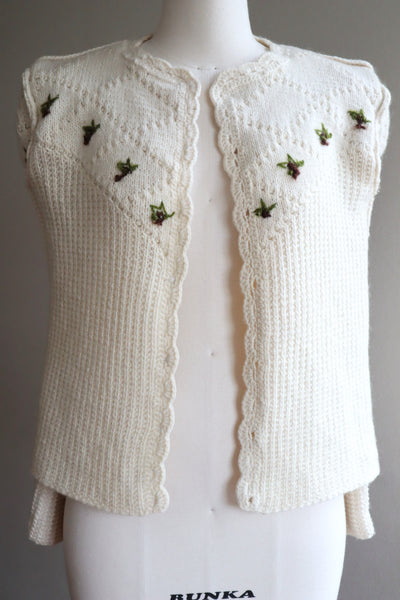 80s Hand Knit Off White Wool Puff Sleeve Austrian Cardigan