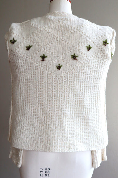 80s Hand Knit Off White Wool Puff Sleeve Austrian Cardigan