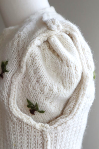 80s Hand Knit Off White Wool Puff Sleeve Austrian Cardigan