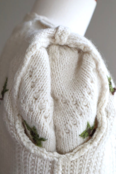 80s Hand Knit Off White Wool Puff Sleeve Austrian Cardigan
