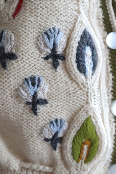 80s Beautiful Leaf Embroidery Bavarian Cardigan