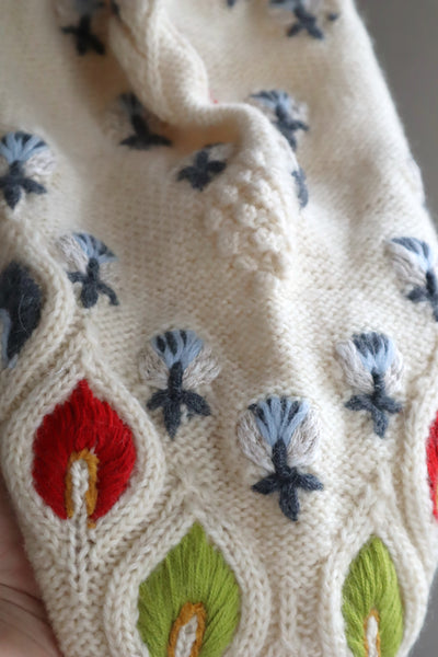 80s Beautiful Leaf Embroidery Bavarian Cardigan