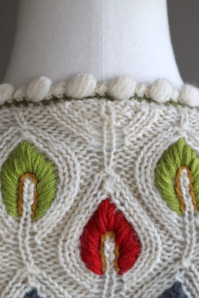 80s Beautiful Leaf Embroidery Bavarian Cardigan