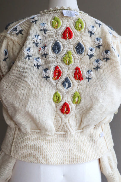 80s Beautiful Leaf Embroidery Bavarian Cardigan