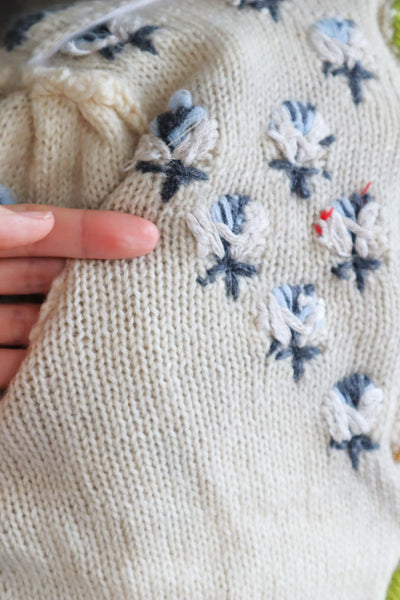 80s Beautiful Leaf Embroidery Bavarian Cardigan