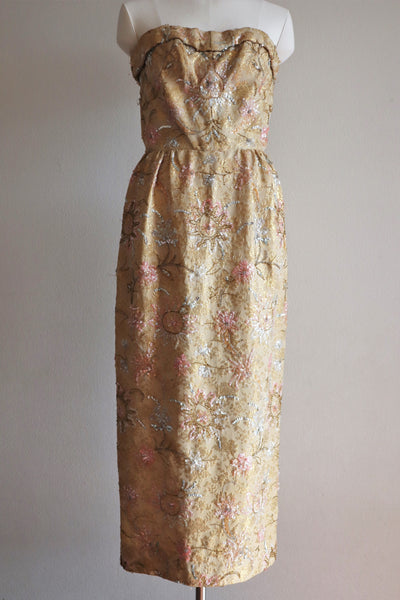 60s Pink Gold Beads Sequin Tube Top Dress