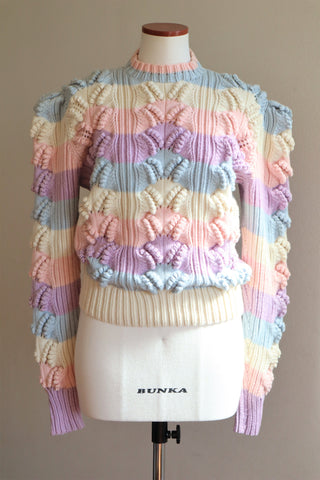 80s Pastel Stripe Hand Knit Wool Sweater