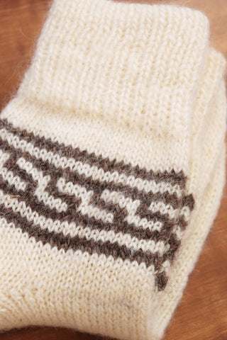 Hand Knit High-Quality Sheep Wool White Brown Socks Size24