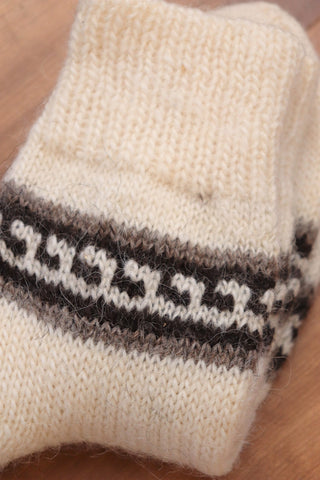 Hand Knit High-Quality Sheep Wool White Gray Brown Socks Size24