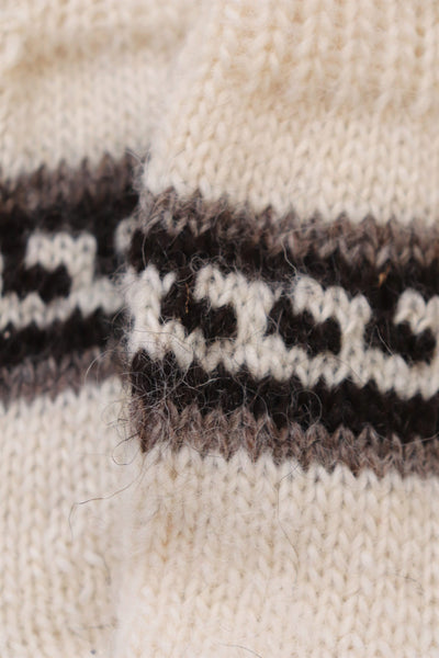 Hand Knit High-Quality Sheep Wool White Gray Brown Socks Size24