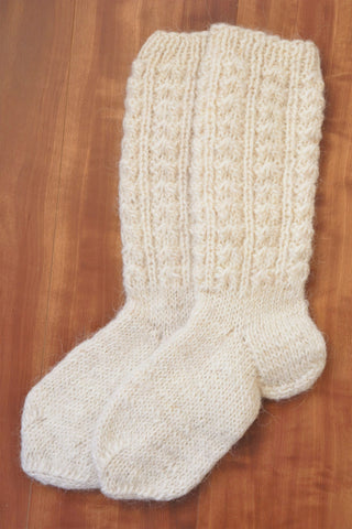 Hand Knit High-Quality Sheep Wool White Socks Size24~25.5