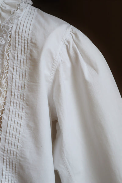 1900s Bobbin Lace Frill Collar White Cotton Blouse