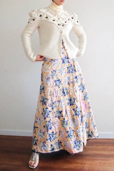 80s Hand Knit Off White Wool Puff Sleeve Austrian Cardigan