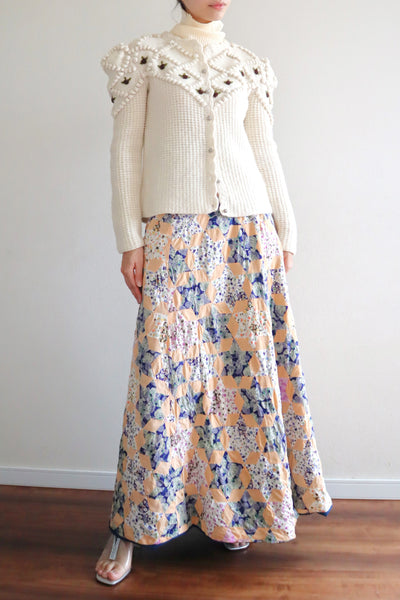 80s Hand Knit Off White Wool Puff Sleeve Austrian Cardigan