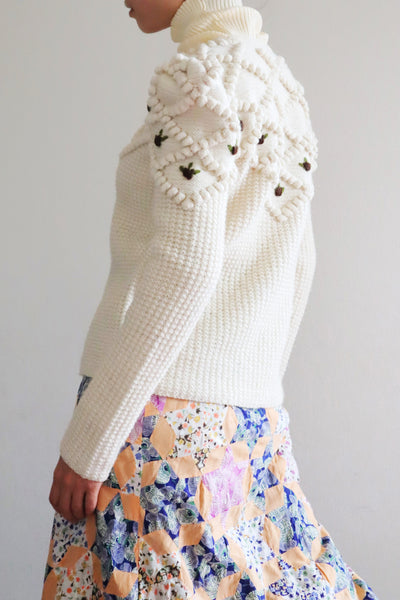 80s Hand Knit Off White Wool Puff Sleeve Austrian Cardigan