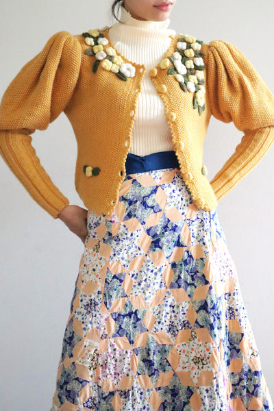 80s Hand Knit Mustard Yellow Wool Austrian Cardigan