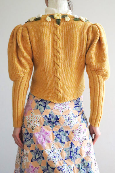 80s Hand Knit Mustard Yellow Wool Austrian Cardigan