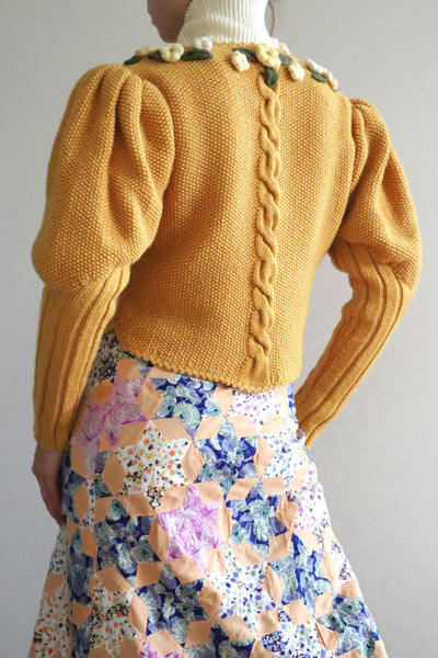 80s Hand Knit Mustard Yellow Wool Austrian Cardigan